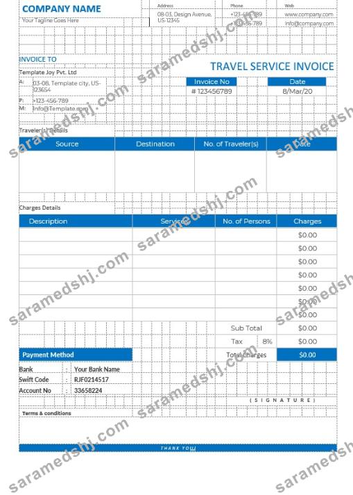 Editable Travel Service Invoice Template
